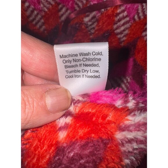 Vera Bradley Boho Hooded Robe L/XL Red & Pink Geometric Chevron Plush Cozy Soft - Picture 8 of 9